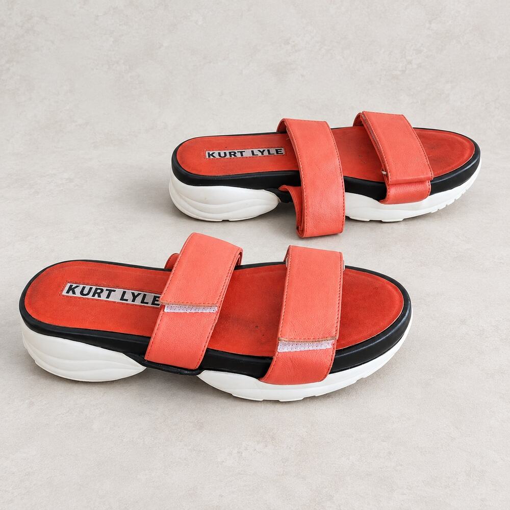 Kurt Lyle Orange Double-Strap Platform Slide Sandals Sz EU 38 US 7.5 Designer